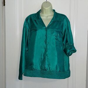 Vtg 80s Carriage‎ Court kelly green polyester blouse